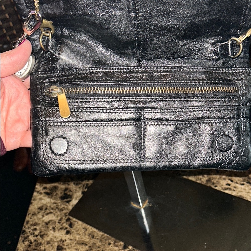 BDG Elegant Black small genuine Leather Crossbody Bag, clutch minimalist - Picture 12 of 17